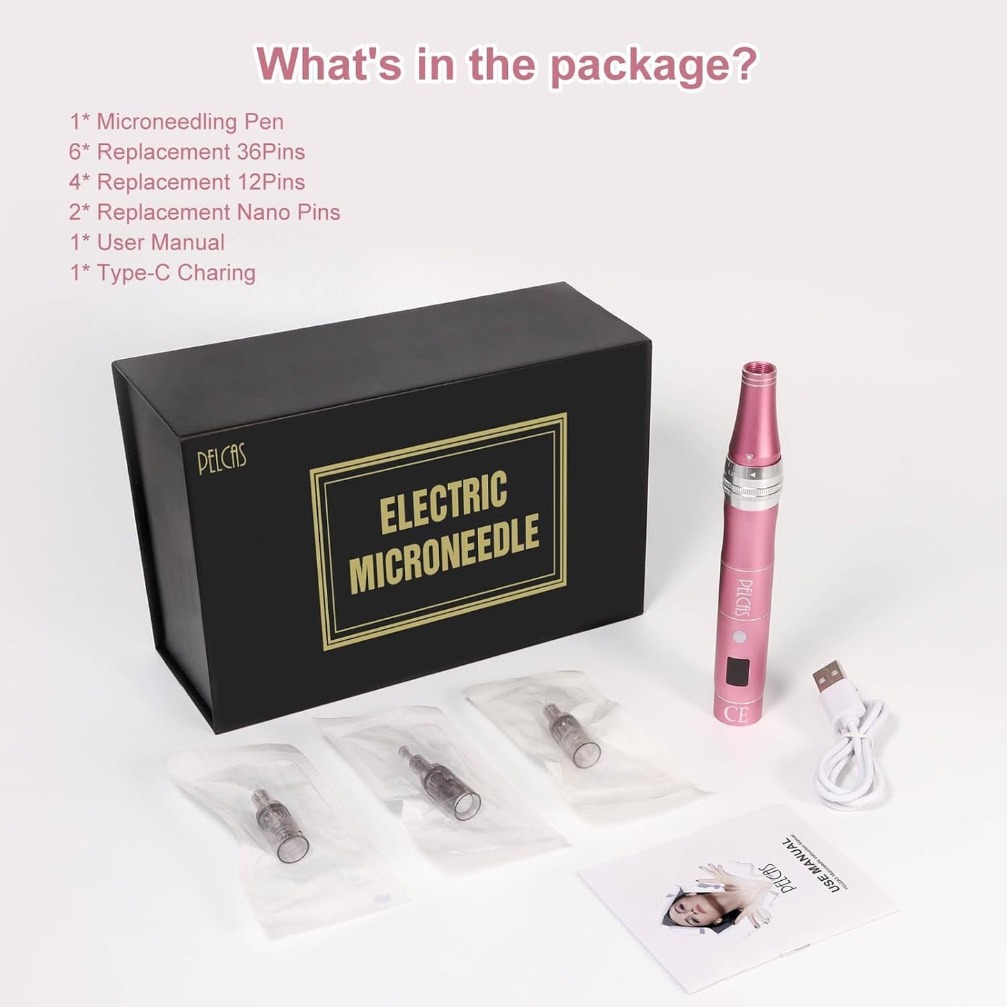Dermapen Electric Microneedling Pen Rechargeable with 12 Needles for Wrinkles Stretch Marks Acnee Scar 0-2 Mm Adjustable 3 Speeds – Grey