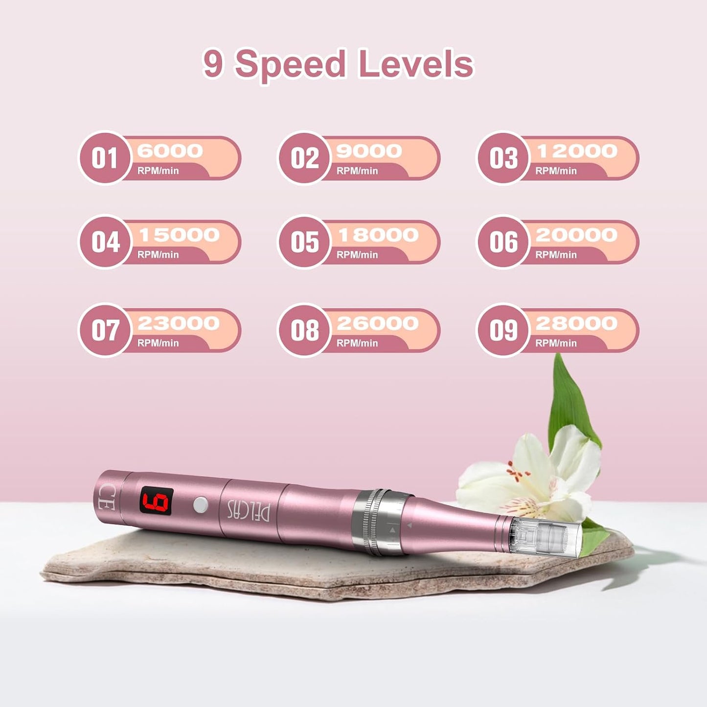 Dermapen Electric Microneedling Pen Rechargeable with 12 Needles for Wrinkles Stretch Marks Acnee Scar 0-2 Mm Adjustable 3 Speeds – Grey