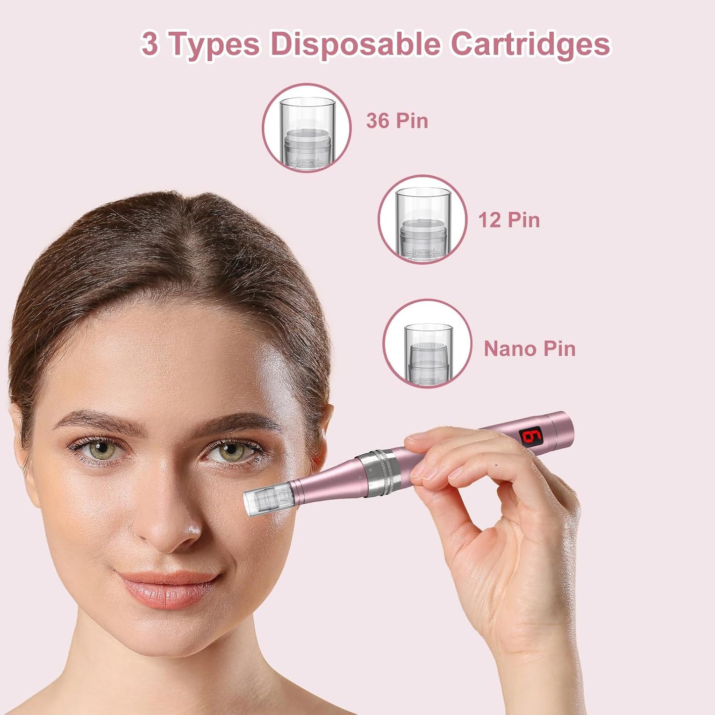 Dermapen Electric Microneedling Pen Rechargeable with 12 Needles for Wrinkles Stretch Marks Acnee Scar 0-2 Mm Adjustable 3 Speeds – Grey