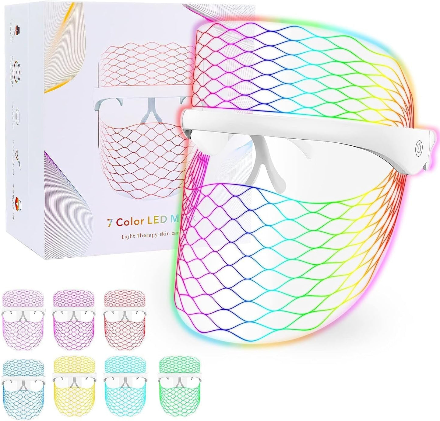 7 Colors LED Face Mask Light, Led Mask Facial,Red and ​Blue Light Mask for Face,Lightweight Home Skin Care
