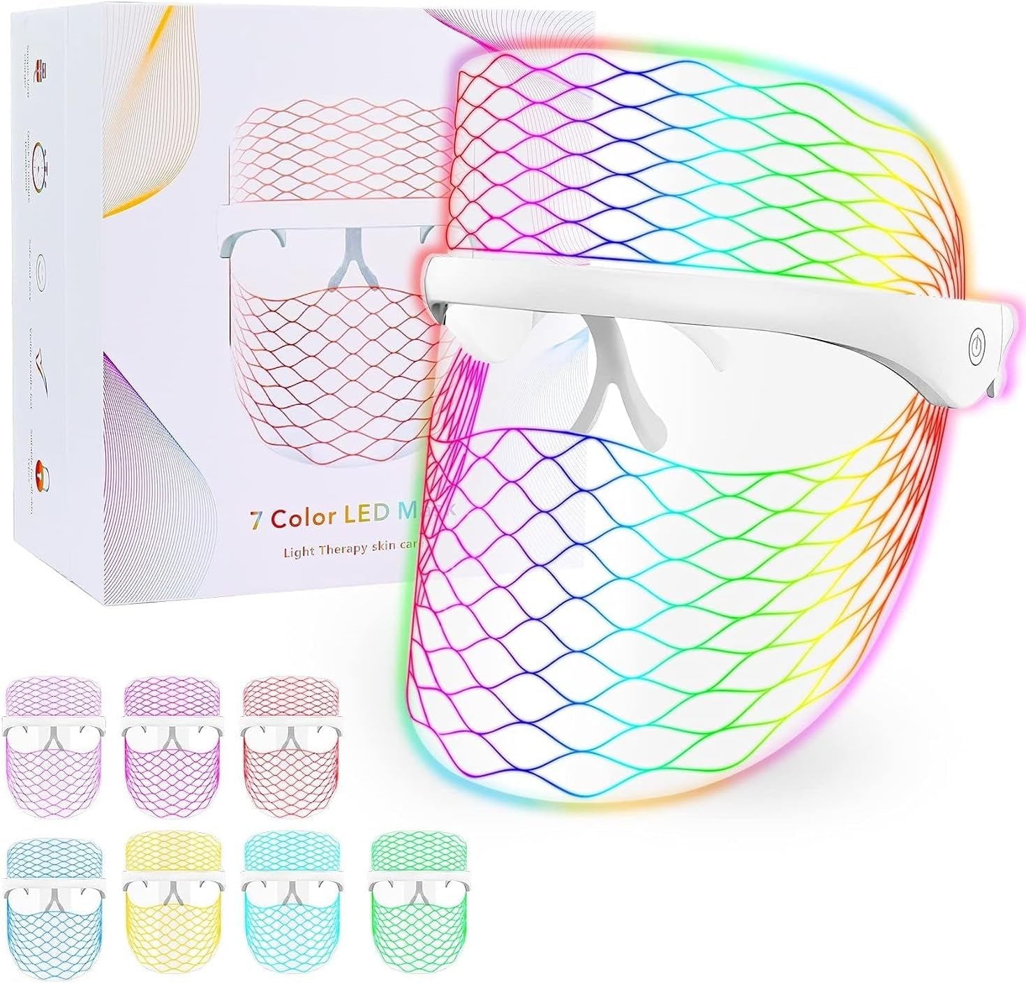 7 Colors LED Face Mask Light, Led Mask Facial,Red and ​Blue Light Mask for Face,Lightweight Home Skin Care