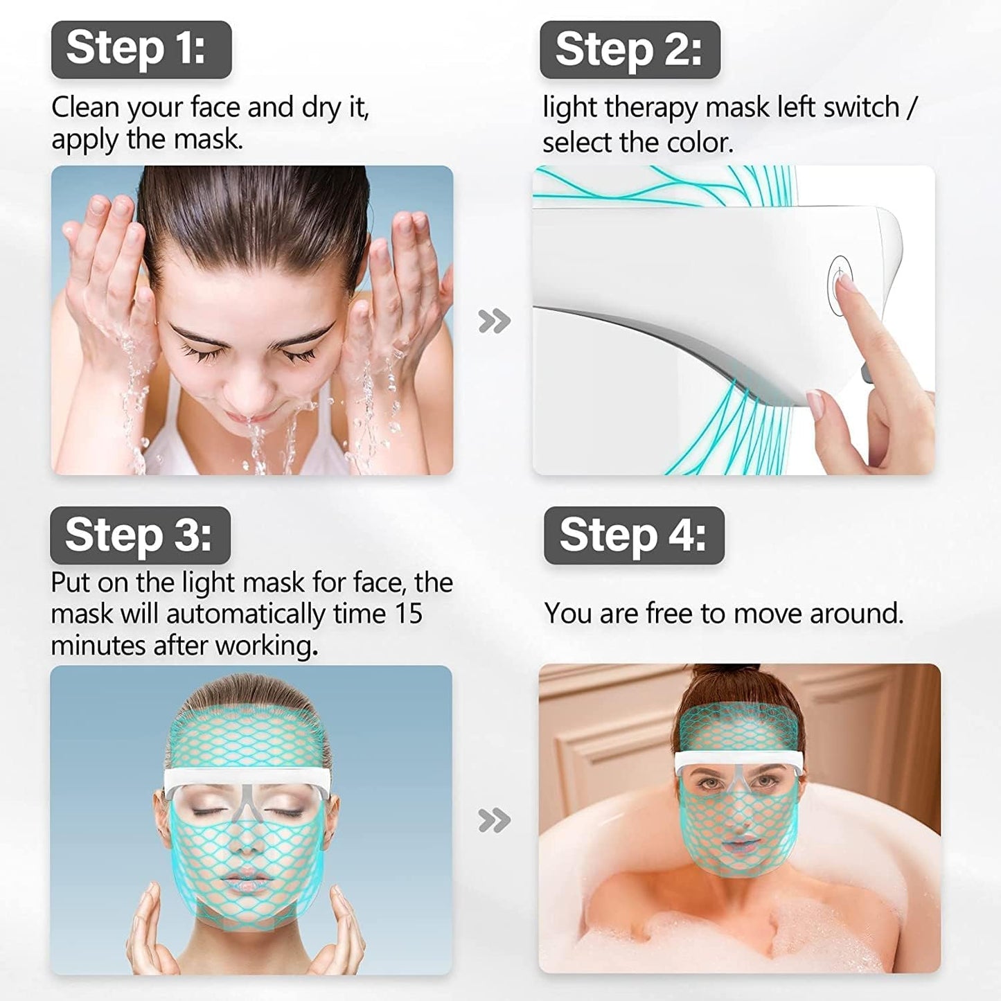 7 Colors LED Face Mask Light, Led Mask Facial,Red and ​Blue Light Mask for Face,Lightweight Home Skin Care