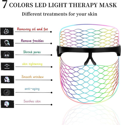 7 Colors LED Face Mask Light, Led Mask Facial,Red and ​Blue Light Mask for Face,Lightweight Home Skin Care