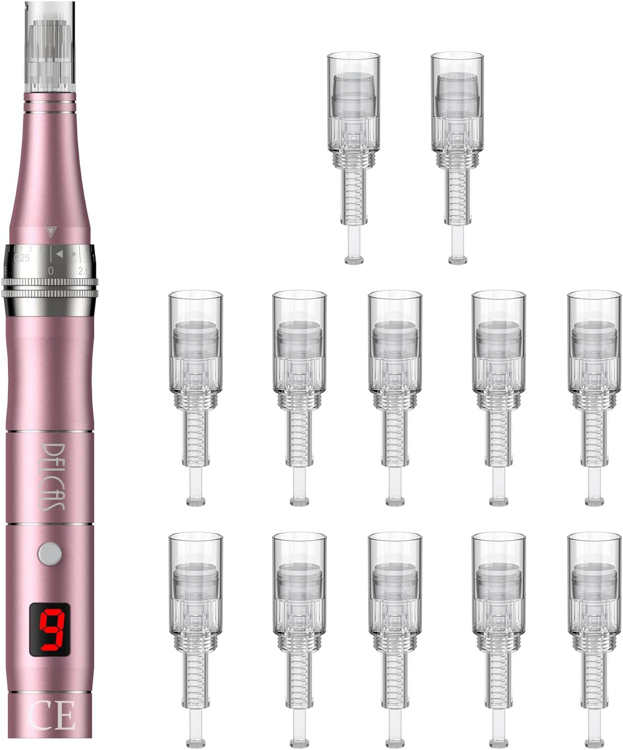 Dermapen Electric Microneedling Pen Rechargeable with 12 Needles for Wrinkles Stretch Marks Acnee Scar 0-2 Mm Adjustable 3 Speeds – Grey
